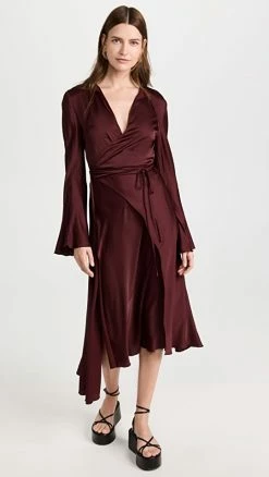 Best deal ⭐ Acne Studios Sateen Slit ???? Dress Wine Red ????