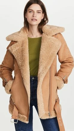 Cheap ???? Avec Les Filles Bonded Faux Shearling Biker Jacket Toffee ⭐