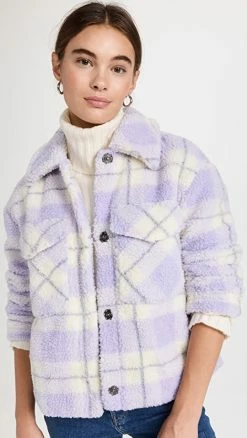 Hot Sale ???? Avec Les Filles Plaid Faux Fur Jacket Purple/Mustard/Brown Plaid ⭐