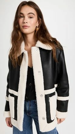 Top 10 ???? Avec Les Filles Faux Shearling Jacket Black/Cream ????