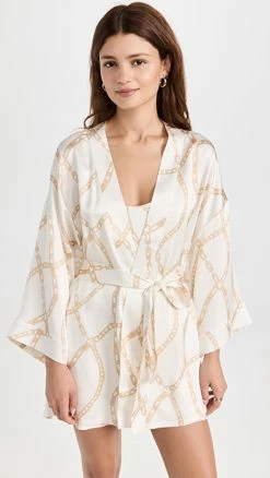 Discount ???? ANINE BING Kara Robe Cream And Tan Link Print Multi ????