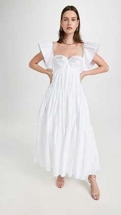 Wholesale ???? Area Crystal Trim Poplin ???? Dress White ❤️