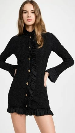 Cheapest ???? Alexander Wang Smocked Ruffle Long Jacket Black ????