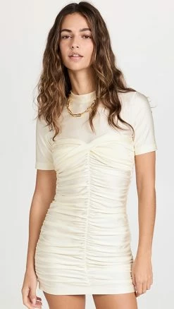 Cheap ???? Alexander Wang Short Sleeve Mock Neck Ruched Bodycon ???? Dress Vintage White ????