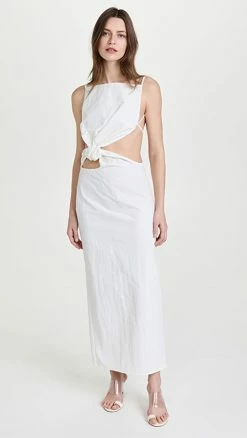 Deals ???? Christopher Esber Interlocked Ruched ???? Dress White With Silver Crystal ????