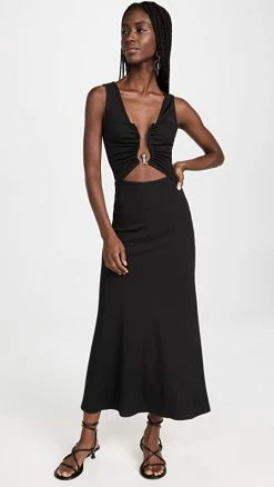 Best Pirce ???? Christopher Esber Plunge Neckline Polar Orbit ???? Dress Black ⭐