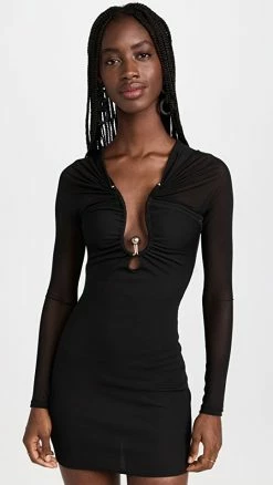 Promo ???? Christopher Esber Polar Orbit Ruched Shawl Mini ???? Dress Black ⭐