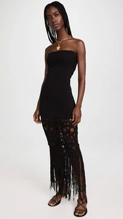 Deals ???? Christopher Esber Crochet Fringe Strapless ???? Dress Black ????