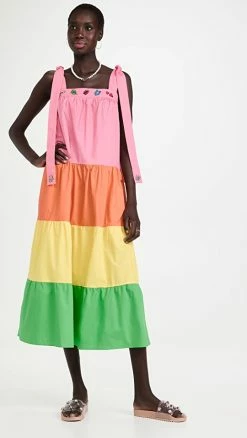 Best Sale ✔️ Mira Mikati Embroidered Tiered ???? Dress With Tie Straps Multi ⭐