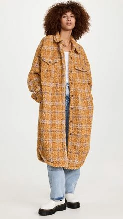 Top 10 ???? Good American Long Plaid Sherpa Shacket Emory Sherpa Plaid001 ✔️