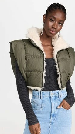 Discount ???? Isabel Marant Étoile Hoodiali Faux Shearling Vest Dark Khaki ❤️