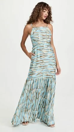 Buy ???? Jonathan Simkhai Fernanda Zebra Printed Strappy Back Maxi ???? Dress Zebra Landscape Horizon ????