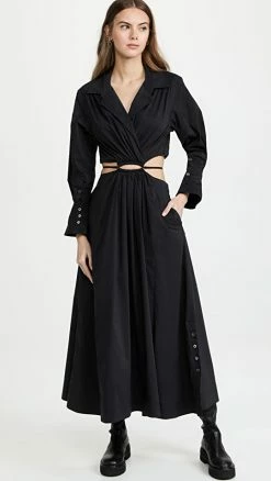 Best Sale ???? Jonathan Simkhai Alex Pleated Poplin ???? Dress Black ????