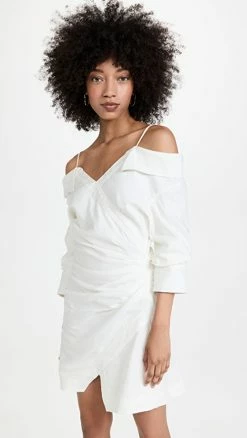 Outlet ⭐ Jonathan Simkhai Monrow Draped Texture Off Shoulder Mini ???? Shirt ???? Dress Bone ????