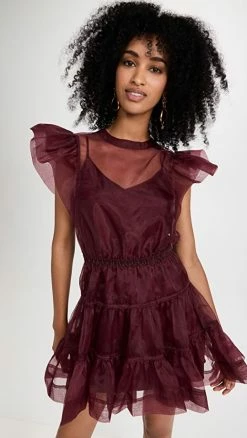 Coupon ???? Jonathan Simkhai Monique Organza Ruffle Sleeve Mini ???? Dress Mulberry ❤️