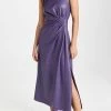 Cheap ???? Jonathan Simkhai Toni Draped Vegan Leather Cutout Midi ???? Dress Aubergine ❤️