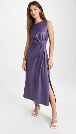 Cheap ???? Jonathan Simkhai Toni Draped Vegan Leather Cutout Midi ???? Dress Aubergine ❤️