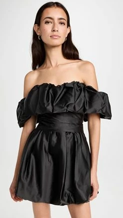 Top 10 ???? Jonathan Simkhai Astoria Duchess Satin Off Shoulder Mini ???? Dress Black ????