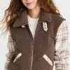 Cheap ???? Jonathan Simkhai STANDARD Brushed Wool Plaid Sherpa Bomber Jacket Taupe Plaid ????