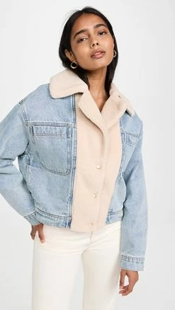 Hot Sale ???? Scotch & Soda Faux Fur Teddy Lined Denim Trucker Jacket Washed Indigo ????