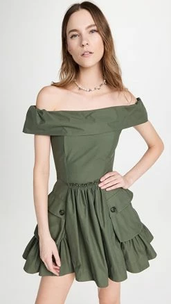 Top 10 ???? Molly Goddard Off Shoulder Mini ???? Dress Khaki ????