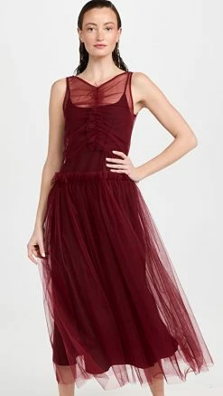 Best reviews of ???? Molly Goddard Soft Tulle Gathered Panels Midi ???? Dress Burgundy ????