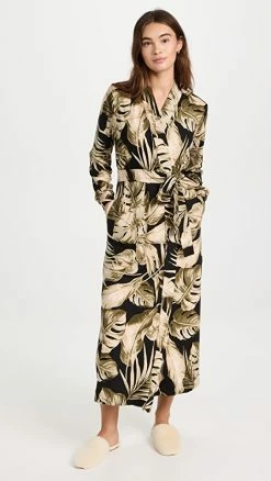 Best Sale ???? Mason Grey Skyler Banded Long Robe Midnight Palms ????