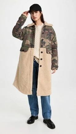 Wholesale ???? Marissa Webb Reese Quilted Camo Sherpa ???? Coat Quilted Woodland Camo Beige ????