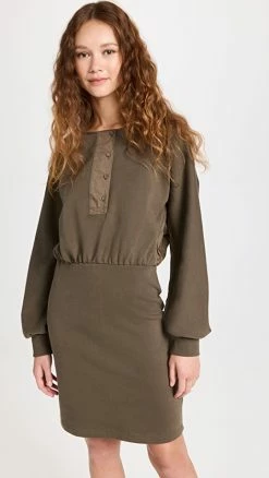 Budget ✔️ 3.1 Phillip Lim Long Sleeve Combo Henley Mini ???? Dress Army ????
