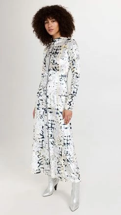 Cheap ???? 3.1 Phillip Lim Kaleidoscope Crushed Velvet Flare ???? Dress Ink/Buttercream Multi ⭐