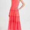 Best Sale ???? Prabal Gurung Sleeveless Turtleneck Tiered ???? Dress Neon Melon ????