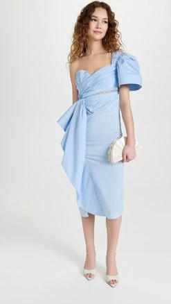 Buy ???? Prabal Gurung Asymmetrical One Shoulder Wrap ???? Dress Sky Blue ????