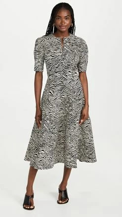 Coupon ⭐ Proenza Schouler Zebra Jacquard Flare ???? Dress Black/Ecru ⭐