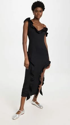 Top 10 ???? ROKH Ruffle Detail Long ???? Dress Black ⭐