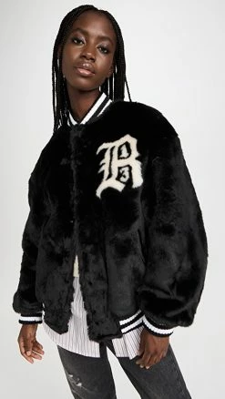 Outlet ✨ R13 Logo Furry Bomber Jacket Black ????