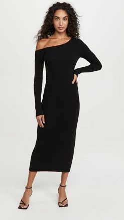 Best Sale ???? LAPOINTE One Shoulder Long Sleeve Midi ???? Dress Black ????