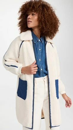 Wholesale ✔️ THE GREAT. The Shepherd ???? Coat Cream Sherpa W/ Denim ????