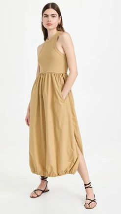 Best Pirce ???? Tibi Ribbed Tank Balloon ???? Dress Khaki ????
