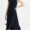 Best Pirce ✨ Tibi Silk Detached Ruffle ???? Shirtdress Dark Navy ????