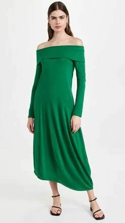 Promo ???? Tibi T-Shirt Off-Shoulder ???? Dress Green ????