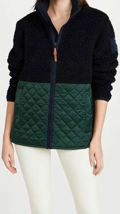Hot Sale ???? Tory Sport Sherpa Fleece Quilted Jacket Tory Navy/Conifer ????
