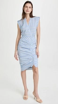 Best Pirce ✔️ Veronica Beard Ruched ???? Shirt ???? Dress Blue/White ✨