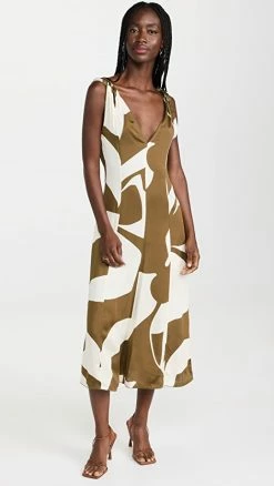 Coupon ⭐ Victoria Beckham Twist Shoulder Fit And Flare ???? Dress Khaki/Cream ????