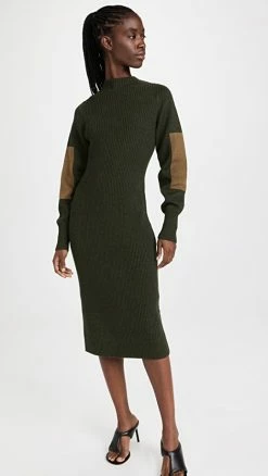 Wholesale ⌛ Victoria Beckham Polo Neck Jumper ???? Dress Khaki/Olive ❤️