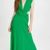 Hot Sale ❤️ Victoria Beckham Twist Wrap Midi ???? Dress Bright Green ✨