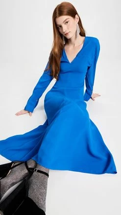 Buy ???? Victoria Beckham V Neck Fit And Flare ???? Dress Bright Blue ???? -Veronica Beard Shop vbedb3023112510 1666380674886 2 0. UX540 . QL90